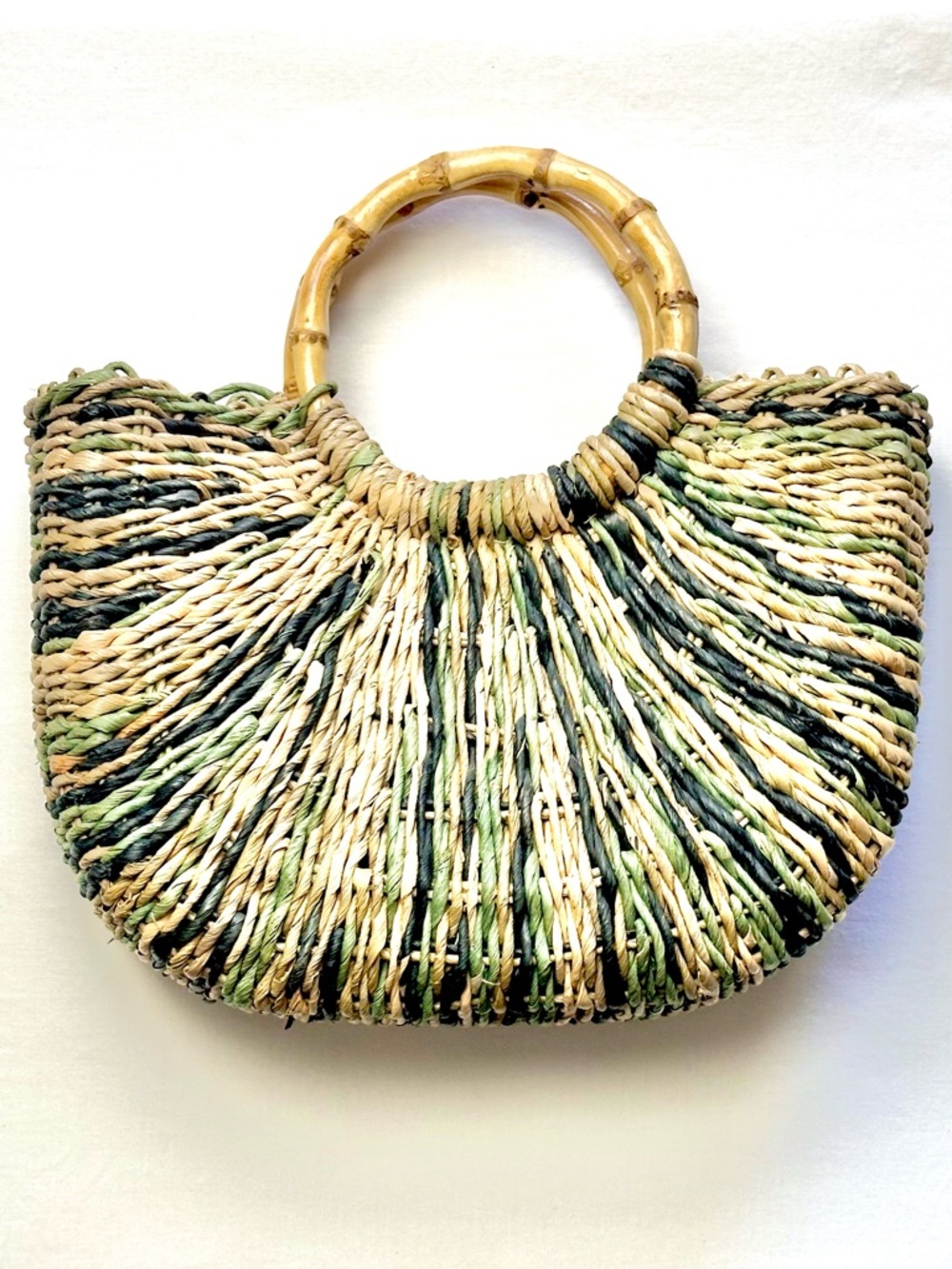 Faded Glory Woven Straw Mini Tote with Bamboo Handles